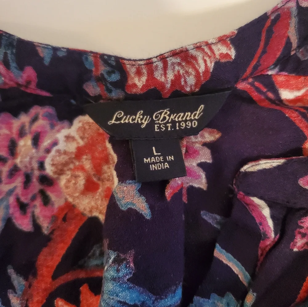 Lucky Brand Boho floral long sleeve Peasant top size large - Picture 4 of 5